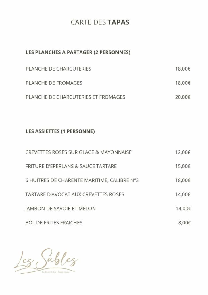 Carte des tapas